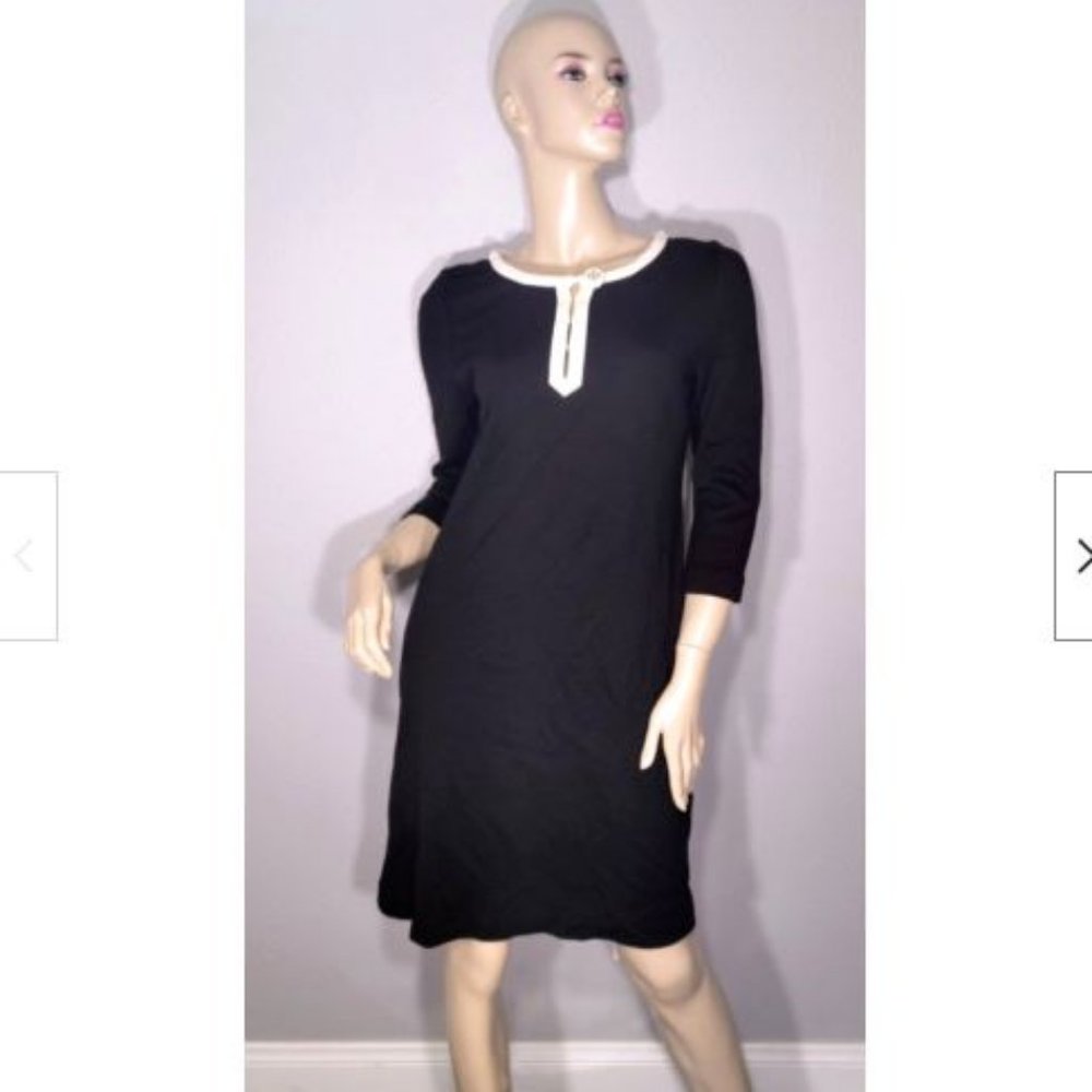 NWT Tory Burch Olympe Black & Ivory Shift Dress Small